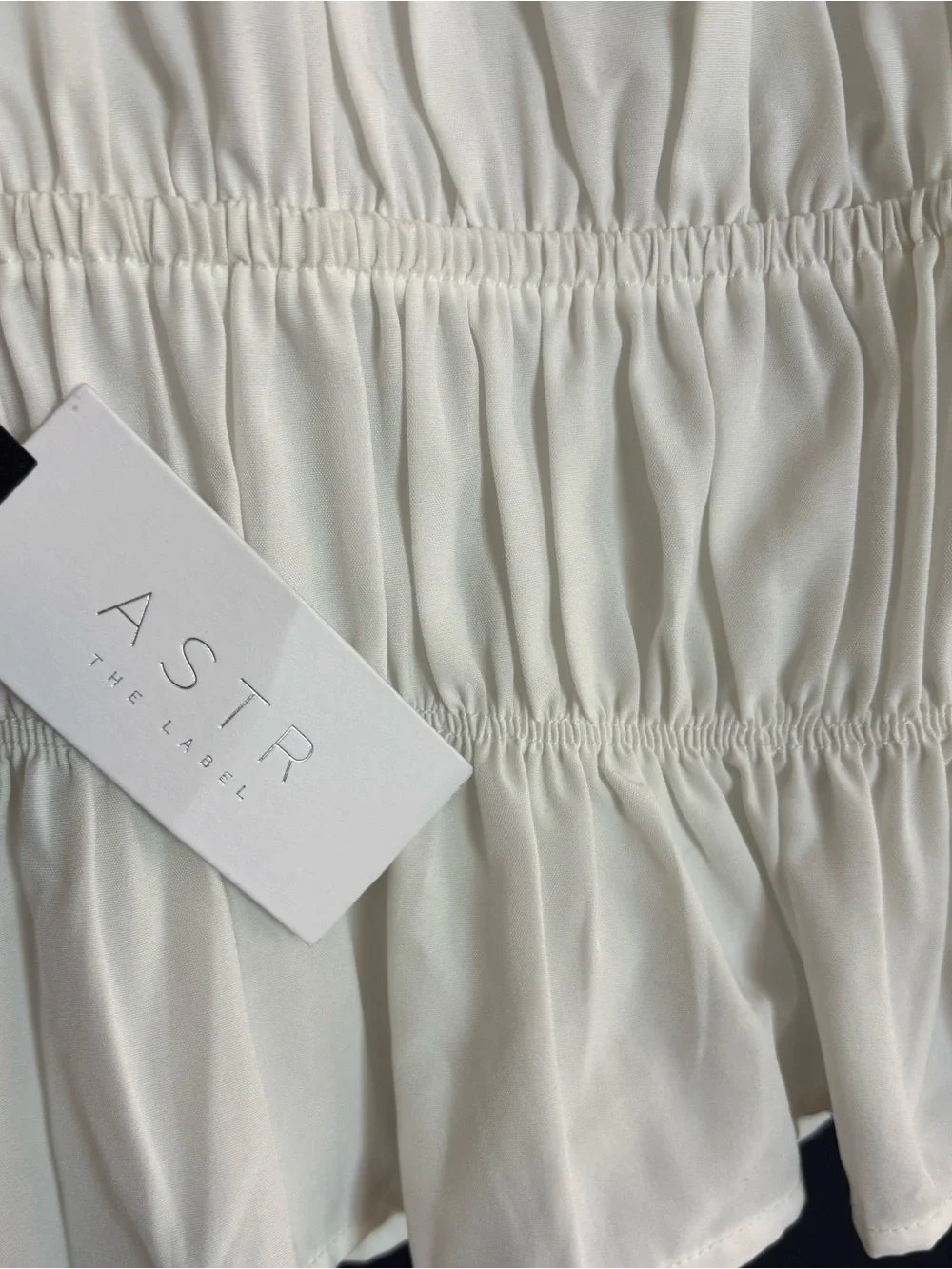 NEW ASTR The Label White Smocked Crop Blouse Top XL Square Neck Balloon Sleeves